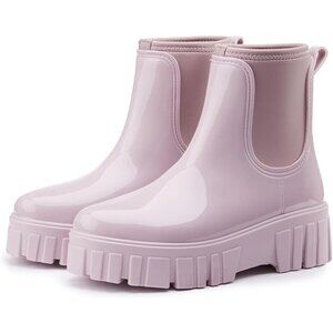 Women's Purple Ankle Boots Waterproof Platform Rubber Chelsea Comfortable Shoes